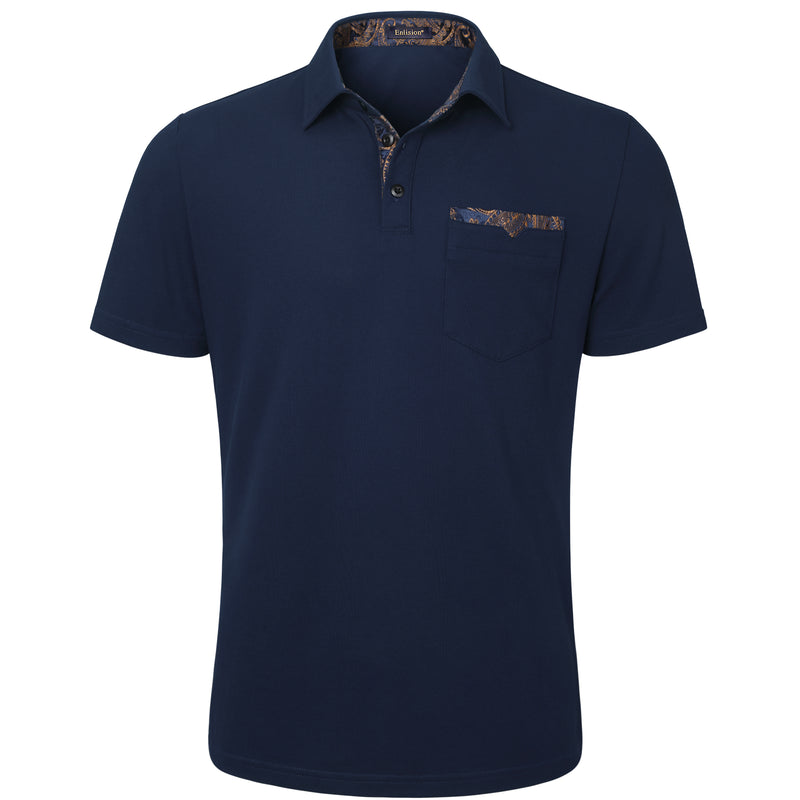 Polo Shirts Short Sleeve with Pocket - D-NAVY BLUE-PAISLEY 