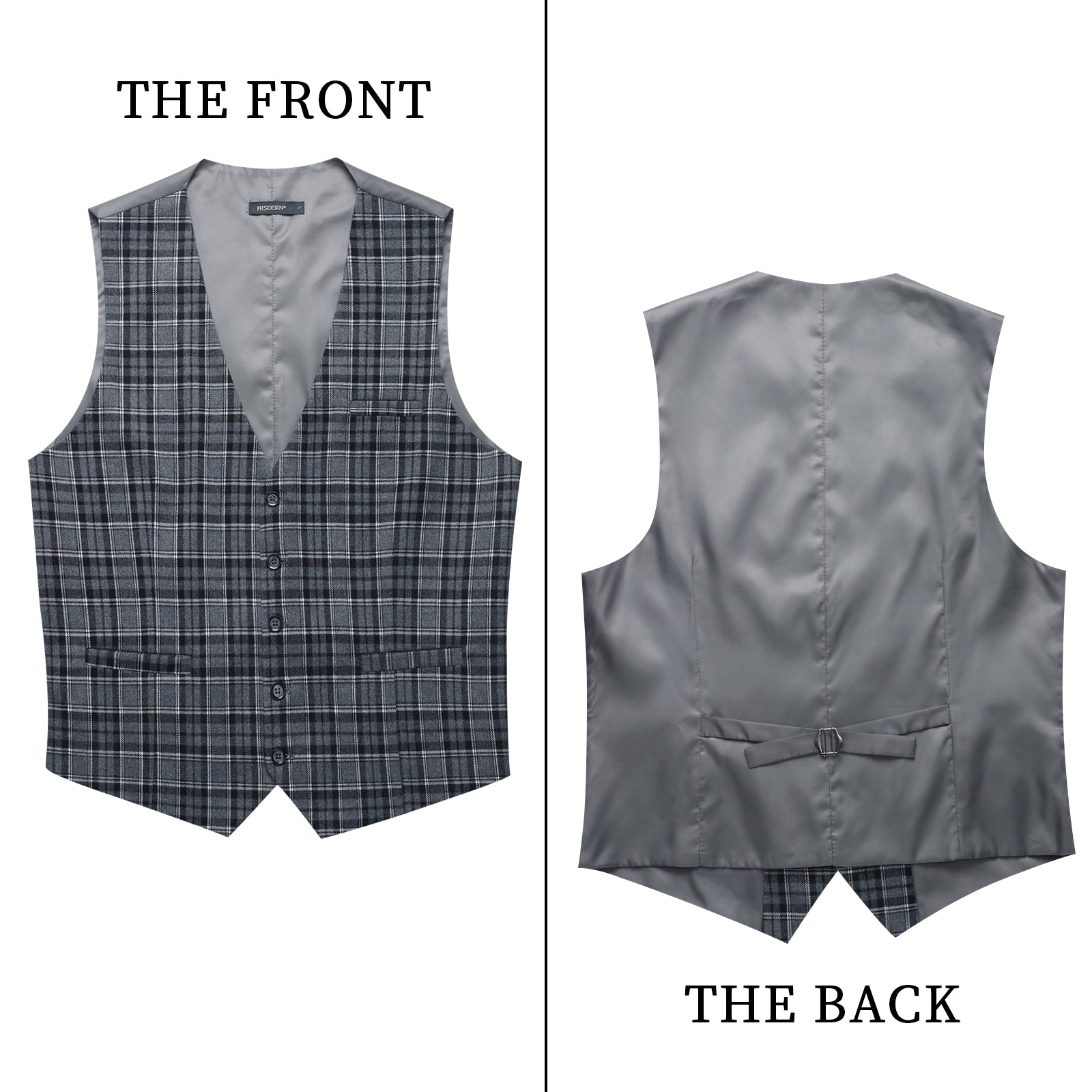 Plaid Slim Vest - B-GREY