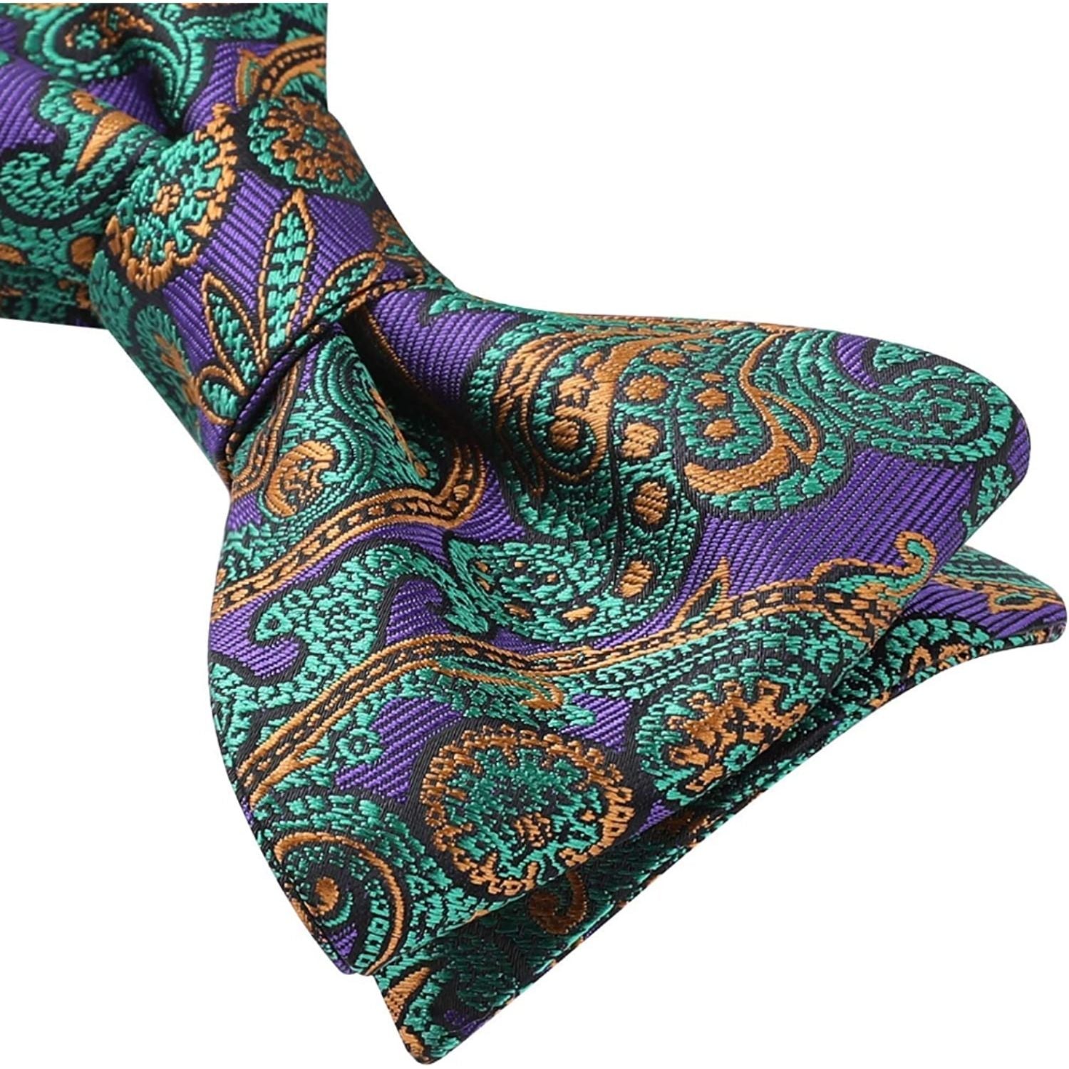 Hisdern Vintage Green And Purple Paisley Bow Tie Set