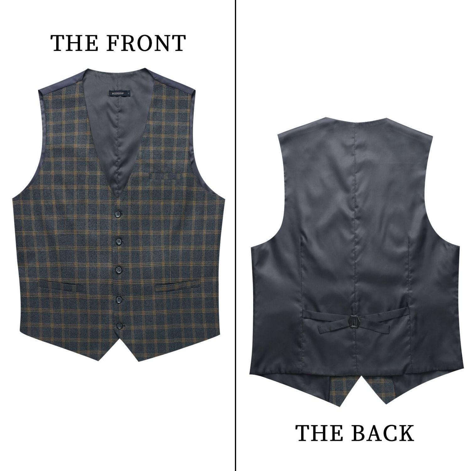 Plaid Slim Vest - B-DARK GREY
