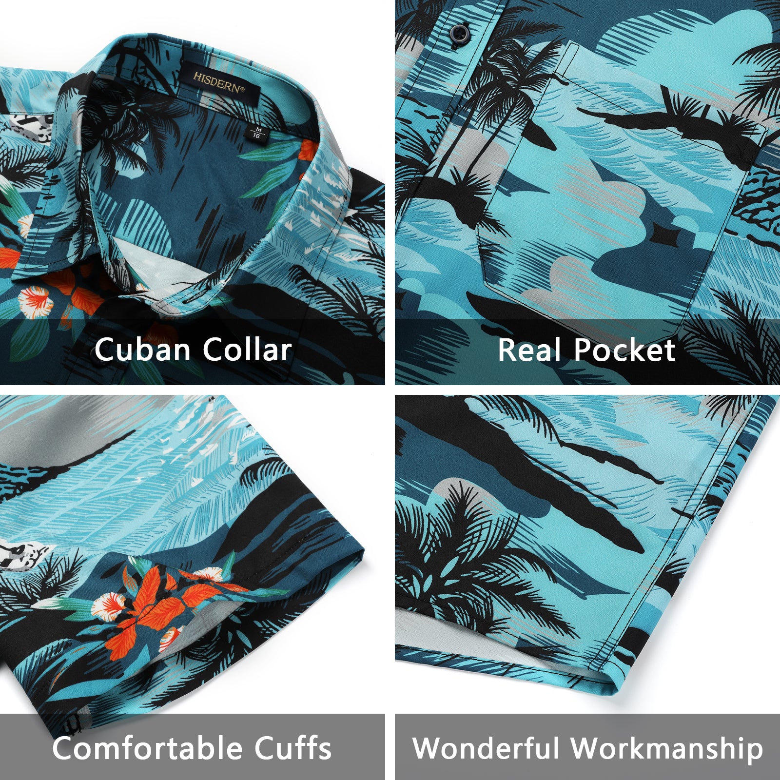 Hawaiian Tropical Shirts with Pocket - Z01- BLUE