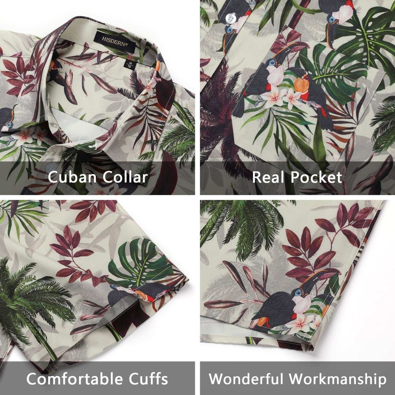 Hawaiian Tropical Shirts with Pocket - BEIGE