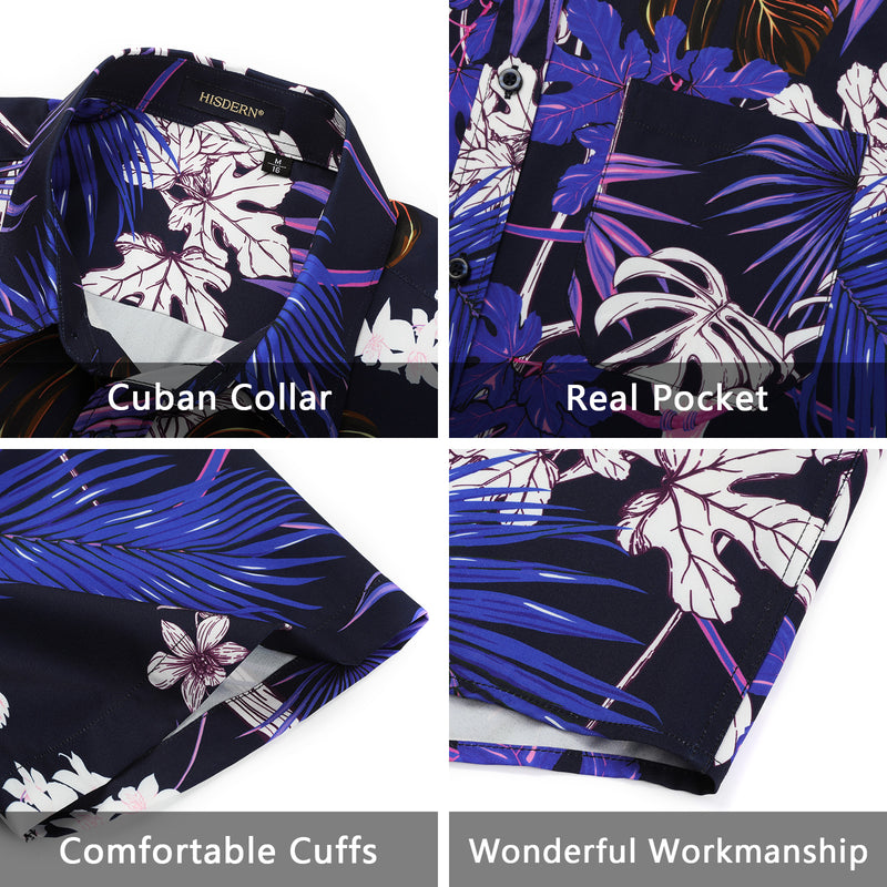 Hawaiian Tropical Shirts with Pocket - Z01- PURPLE/WHITE 