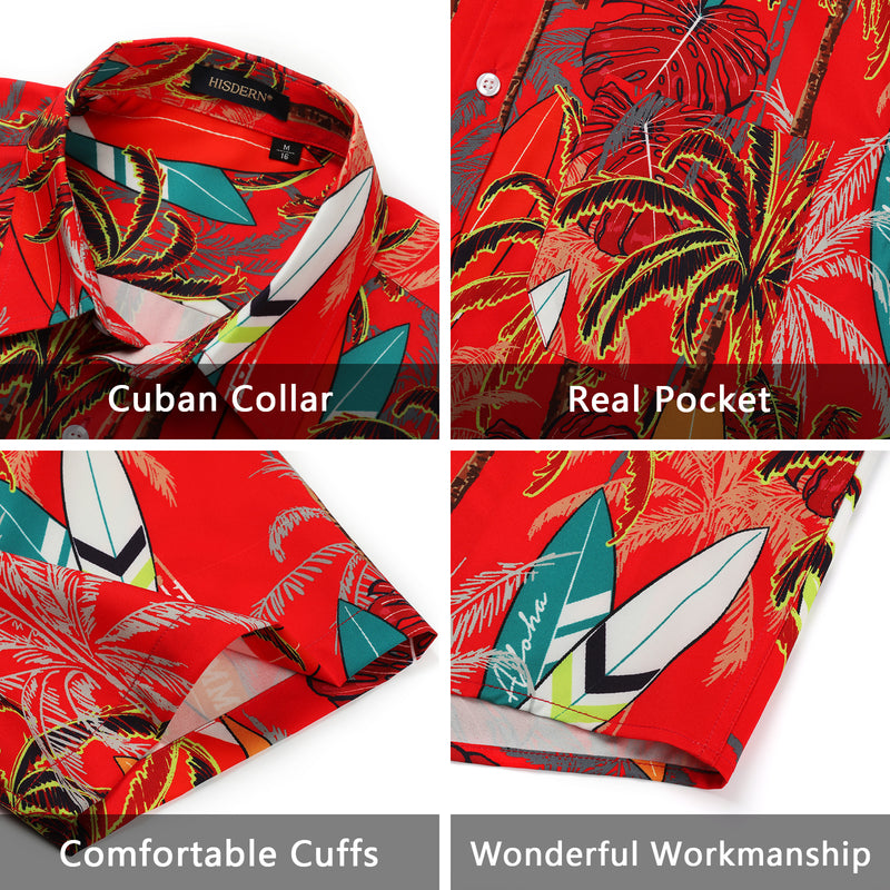 Summer Hawaiian Shirts with Pocket - 05-QRANGE RED