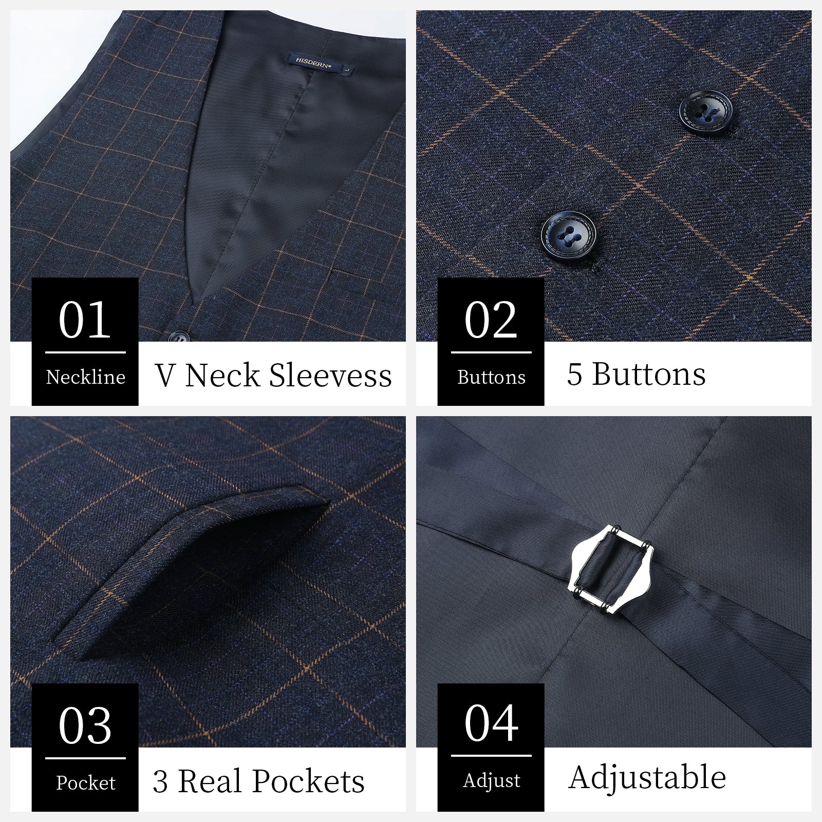 Plaid Slim Vest - B-CHARCOAL