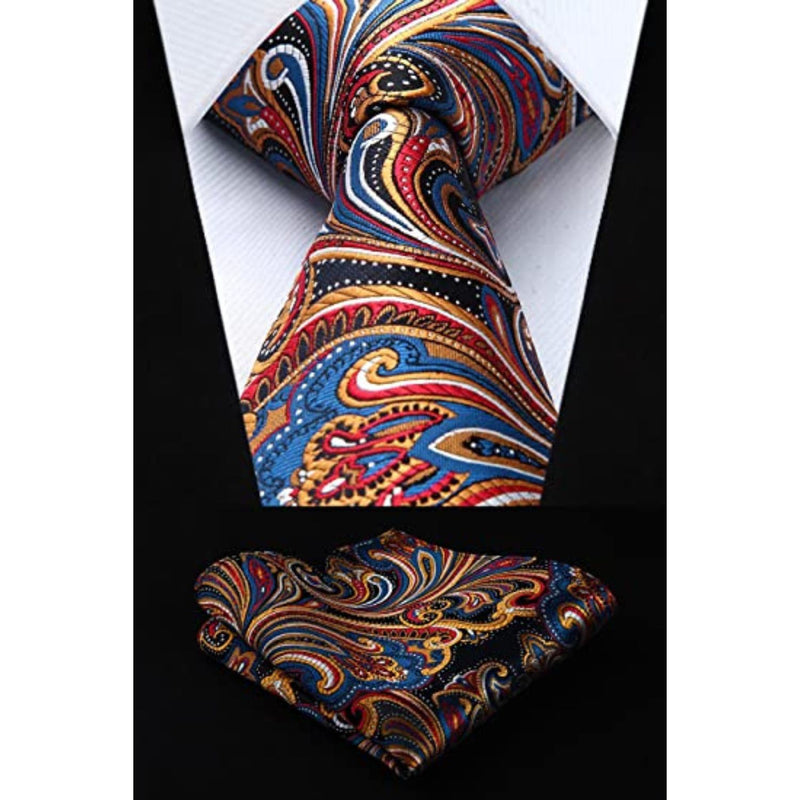 Paisley Tie Handkerchief Set - ORANGE/DARK BLUE 