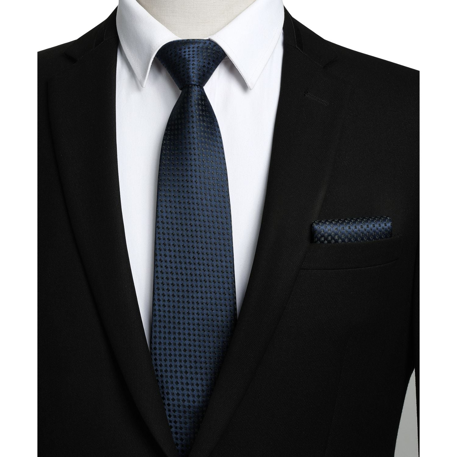 Houndstooth Tie Handkerchief Set - NAVY BLUE