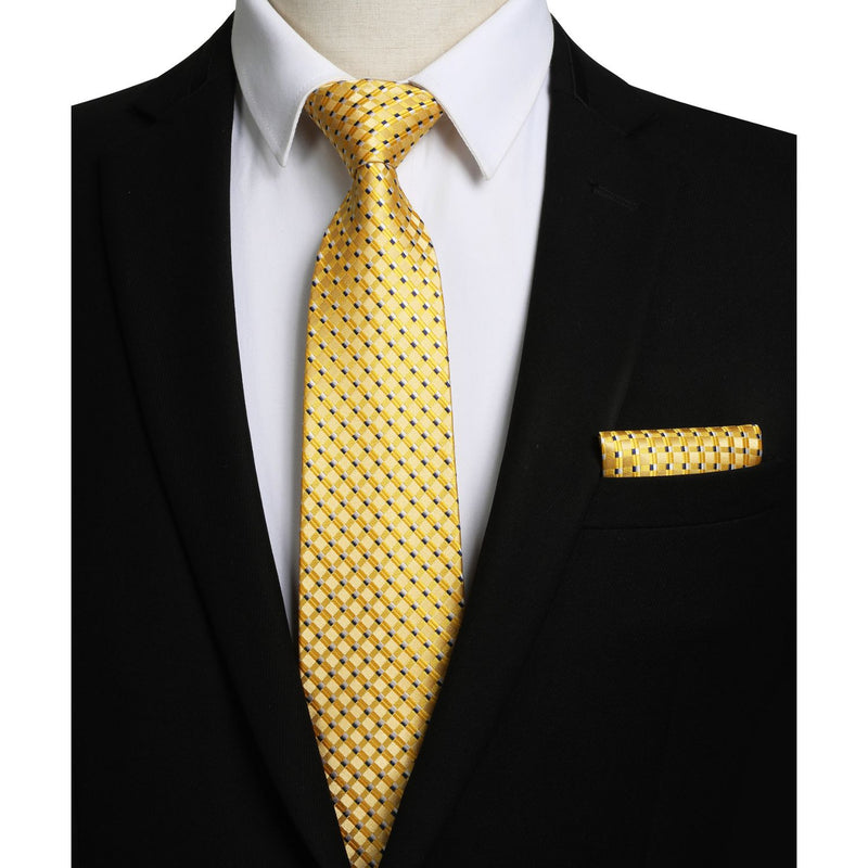 Plaid Tie Handkerchief Set - YELLOW 