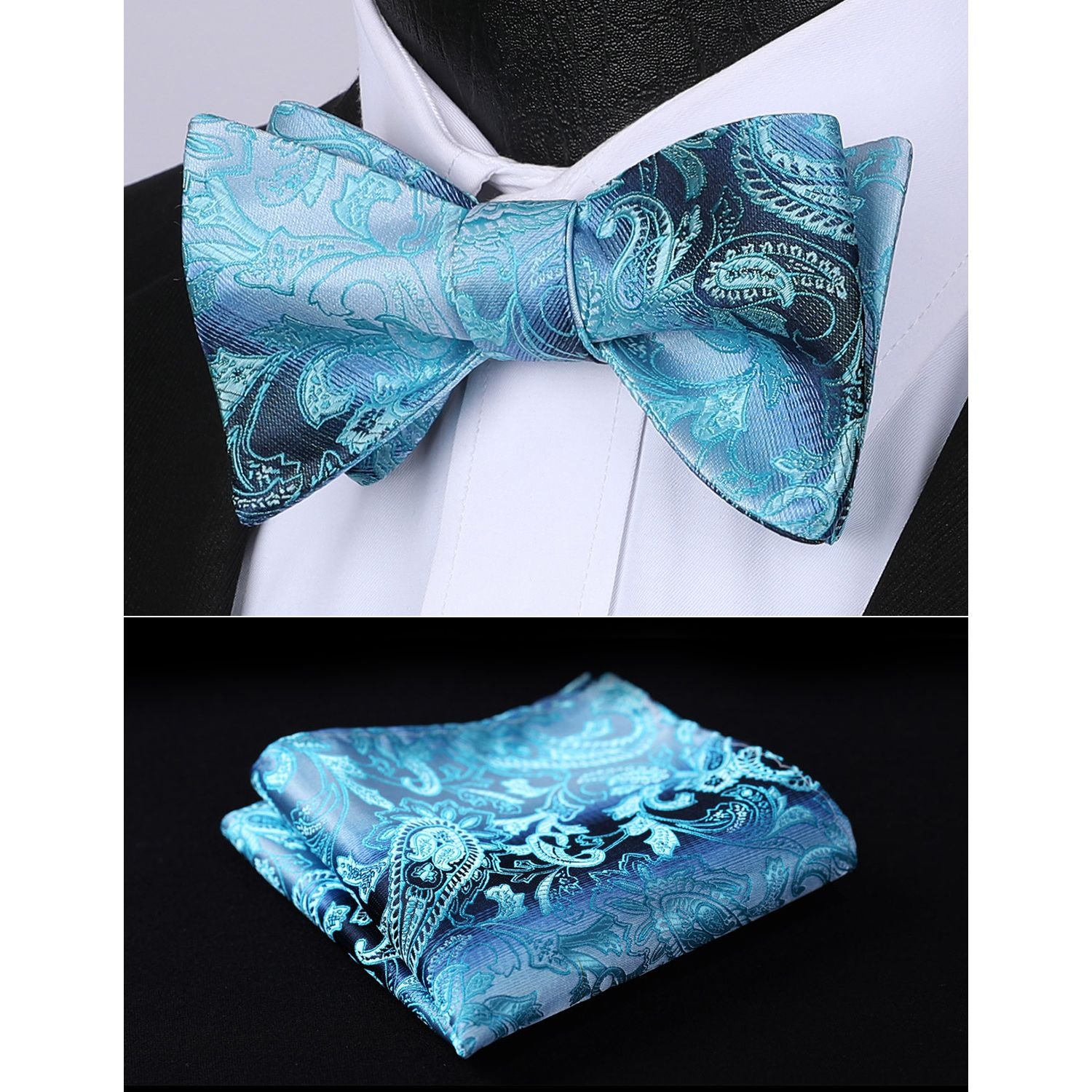 Paisley Bow Tie & Pocket Square - AQUA-1