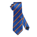 Stripe Tie Handkerchief Set - 03-BLUE/ORANGE 