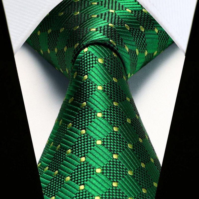 Plaid Tie Handkerchief Set - B-EMERALD GREEN 