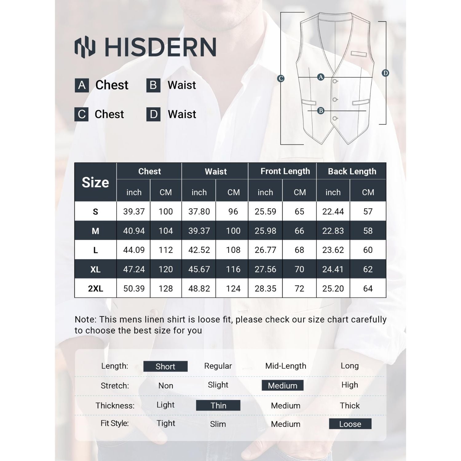 Hisdern Men's White Casual Linen Vest Lightweight Summer Waistcoat