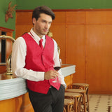 Paisley Suit Vest Tie Handkerchief Set - RED