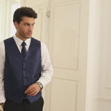Paisley Suit Vest Tie Handkerchief Set - 01-NAVY BLUE