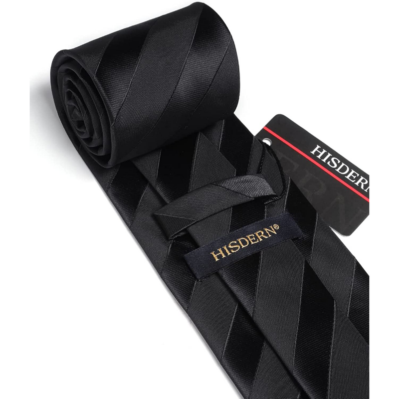 Stripe Tie Handkerchief Set - 01-BLACK