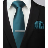 Solid Tie Handkerchief Set - 01 TEAL GREEN