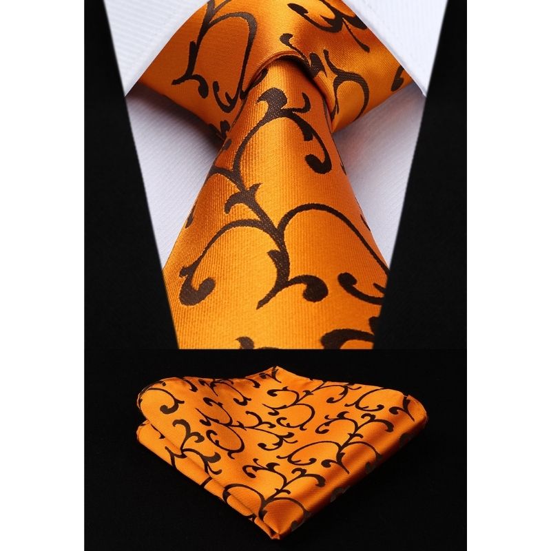 Floral Tie Handkerchief Set - G-GOLD-3