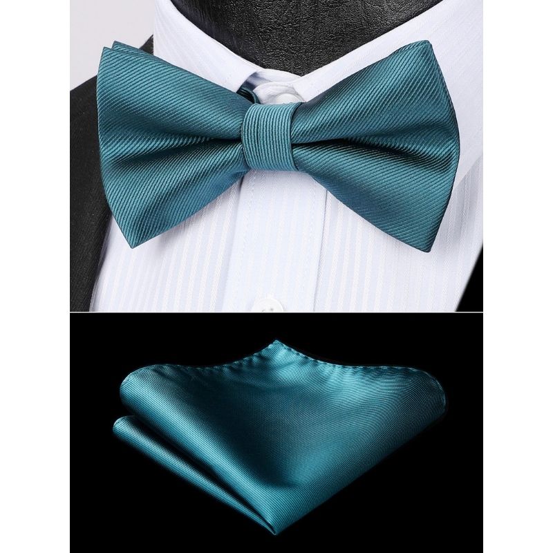 Solid Pre-Tied Bow Tie & Pocket Square - 07-GREEN