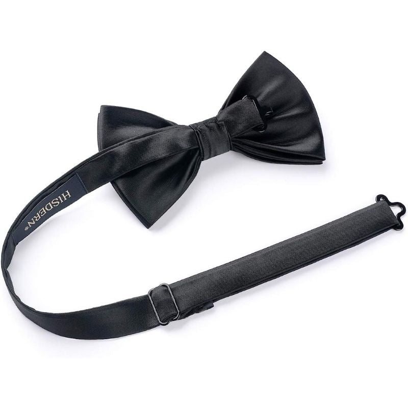 Solid Pre-Tied Bow Tie & Pocket Square - B-BLACK 2