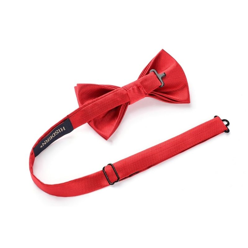 Solid Pre-Tied Bow Tie & Pocket Square - 04-RED
