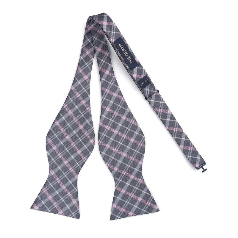 Plaid Bow Tie & Pocket Square Sets - D-PINK/GRAY