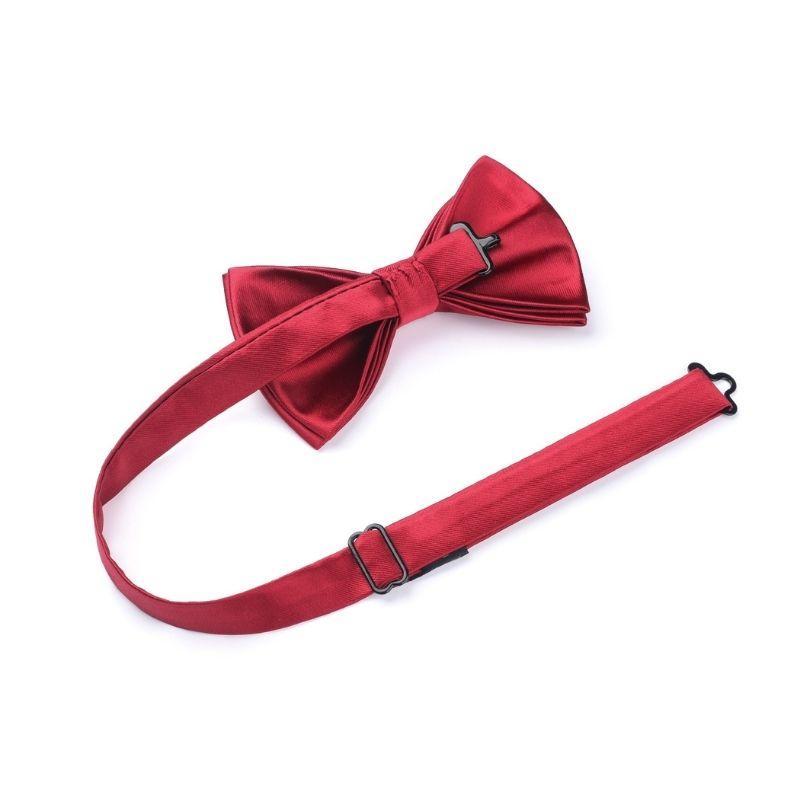 Solid Pre-Tied Bow Tie & Pocket Square - U-BURGUNDY 1