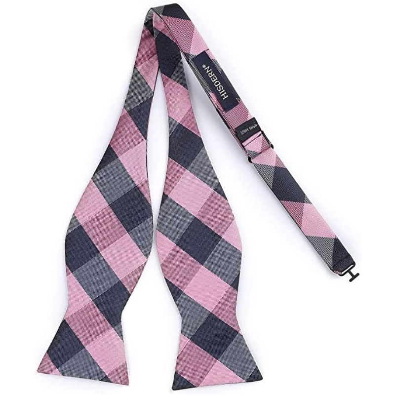 Plaid Bow Tie & Pocket Square - E-PINK / NAVY BLUE