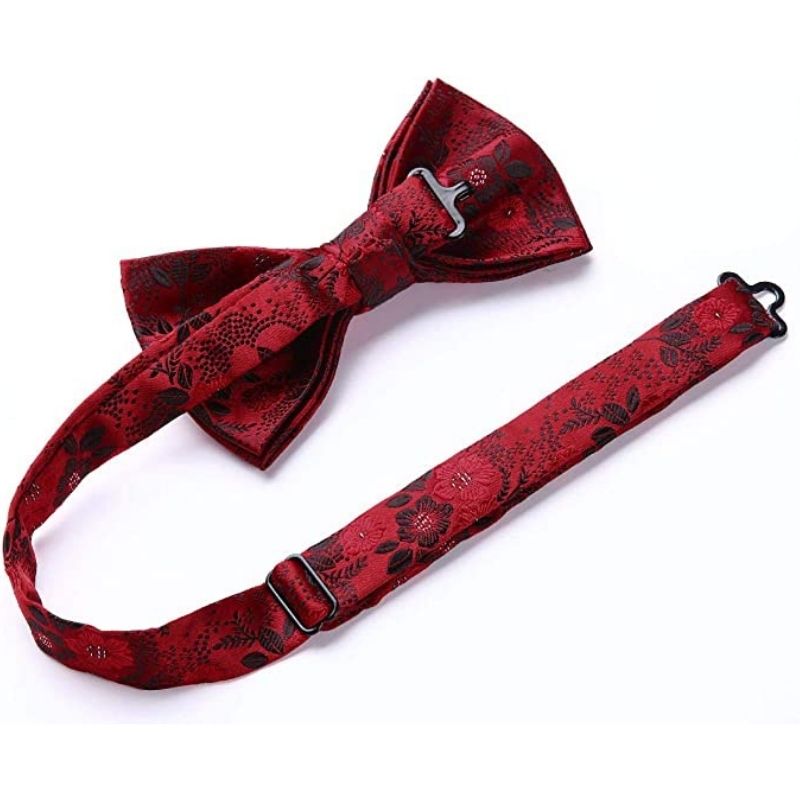 Paisley Pre-Tied Bow Tie & Pocket Square - BLACK/RED