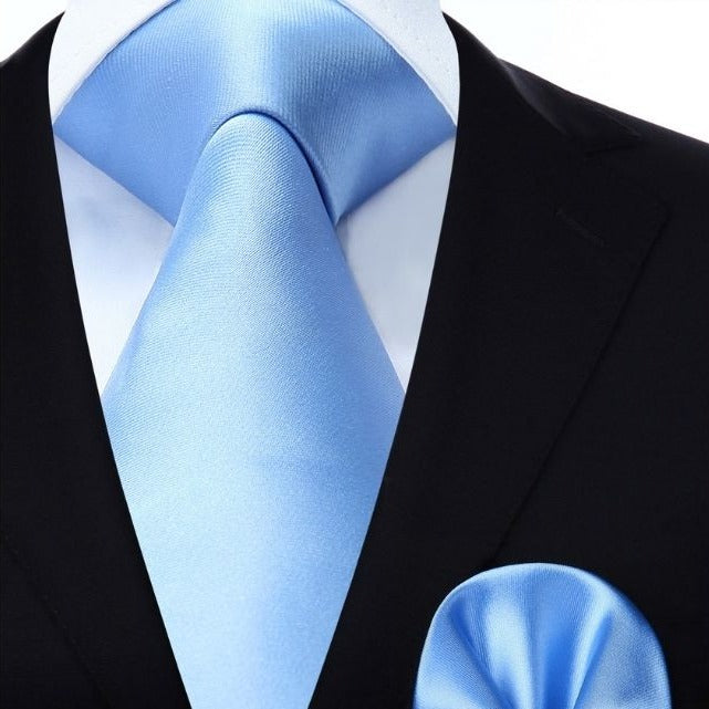 Solid Tie Handkerchief Set - CORNFLOWER BLUE