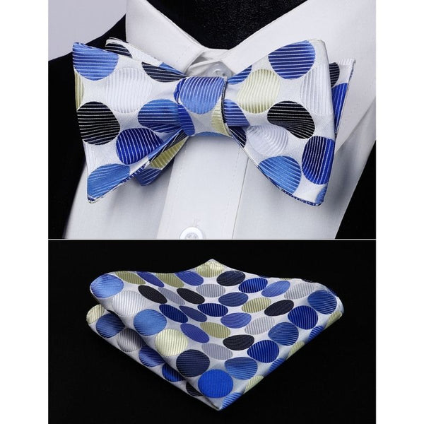 Polka Dots Bow Tie & Pocket Square Sets - E-BLUE/BEIGE