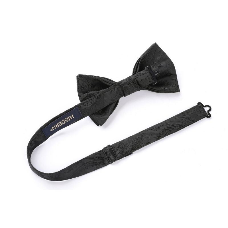 Paisley Pre-Tied Bow Tie & Pocket Square - BLACK