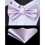 Solid Pre-Tied Bow Tie & Pocket Square - 01-LAVENDER