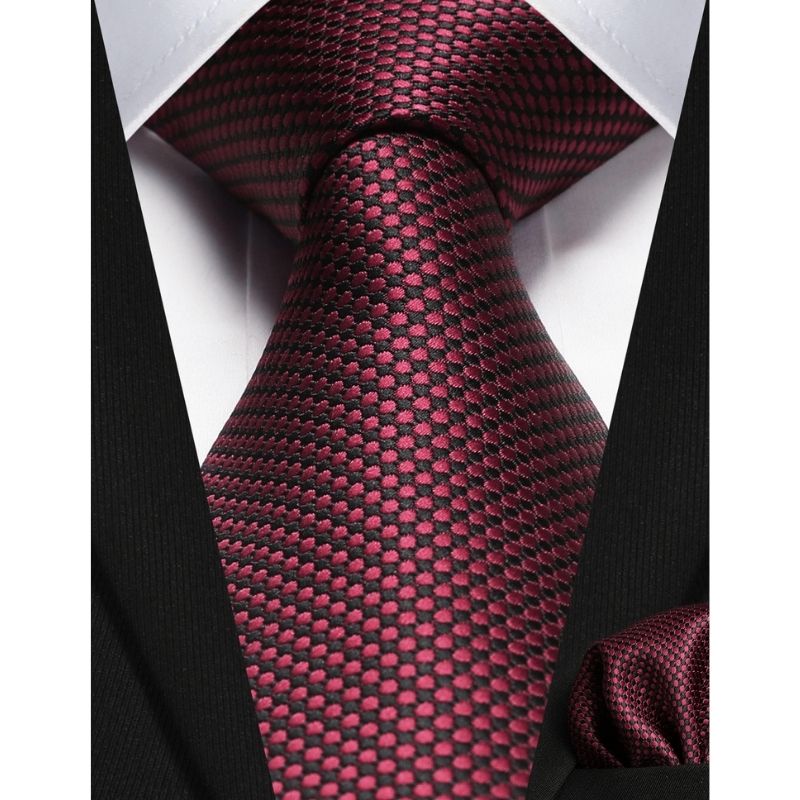 Polka Dot Tie Handkerchief Set - A3-BURGUNDY/BLACK