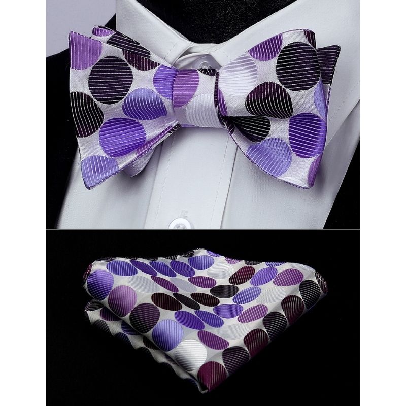 Polka Dots Bow Tie & Pocket Square Sets - E-PURPLE