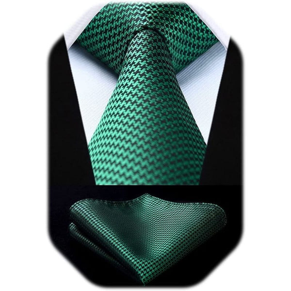 Houndstooth Tie Handkerchief Set - A-04 GREEN HOUNDSTOOTH