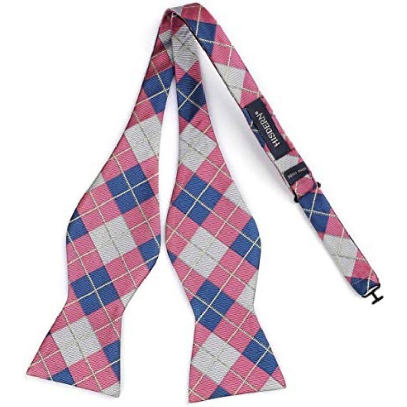 Plaid Bow Tie & Pocket Square Sets - C-PINK / GRAY / BLUE