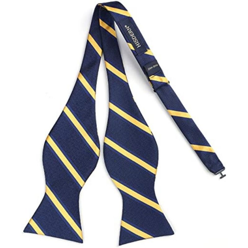 Stripe Bow Tie & Pocket Square - B-NAVY BLUE/YELLOW