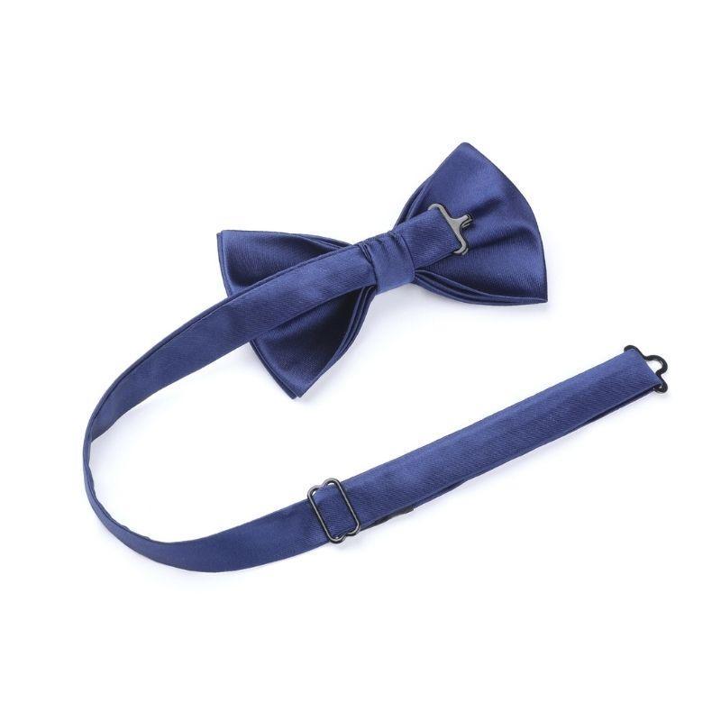 Solid Pre-Tied Bow Tie & Pocket Square - V-NAVY BLUE 1