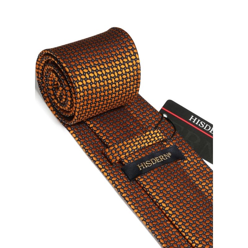 Polka Dot Tie Handkerchief Set - B1-ORANGE/BLACK