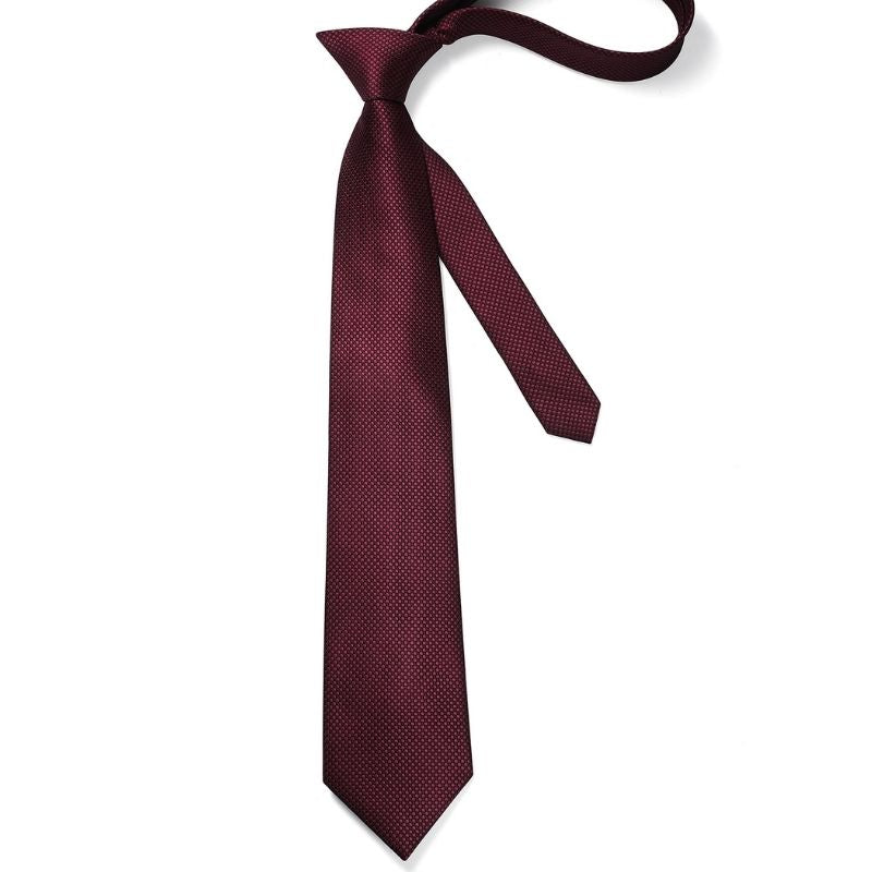 Polka Dot Tie Handkerchief Set - A3-BURGUNDY/BLACK