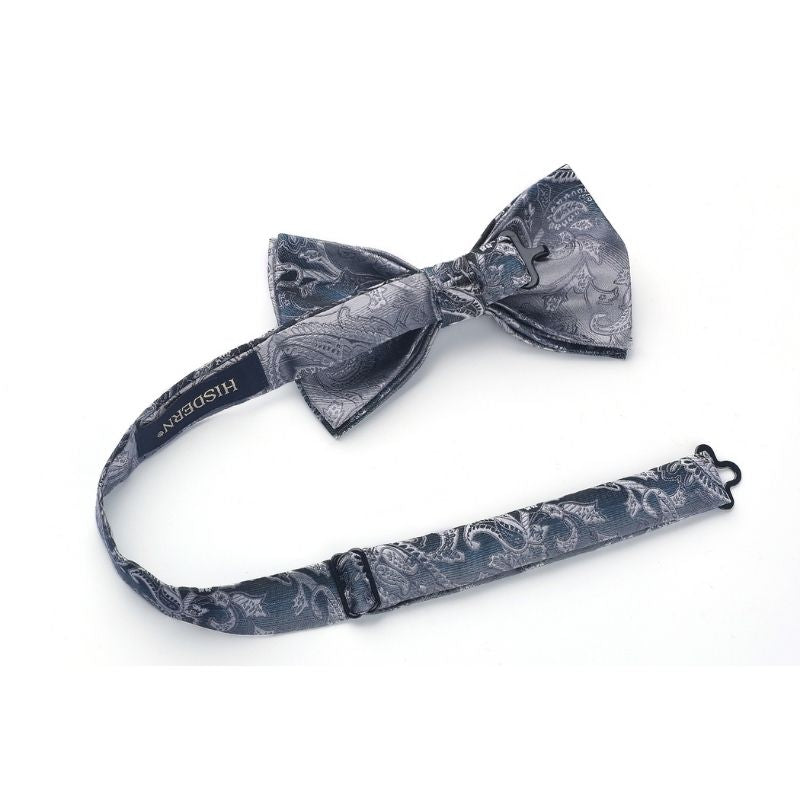 Paisley Pre-Tied Bow Tie & Pocket Square - B-GRAY 2