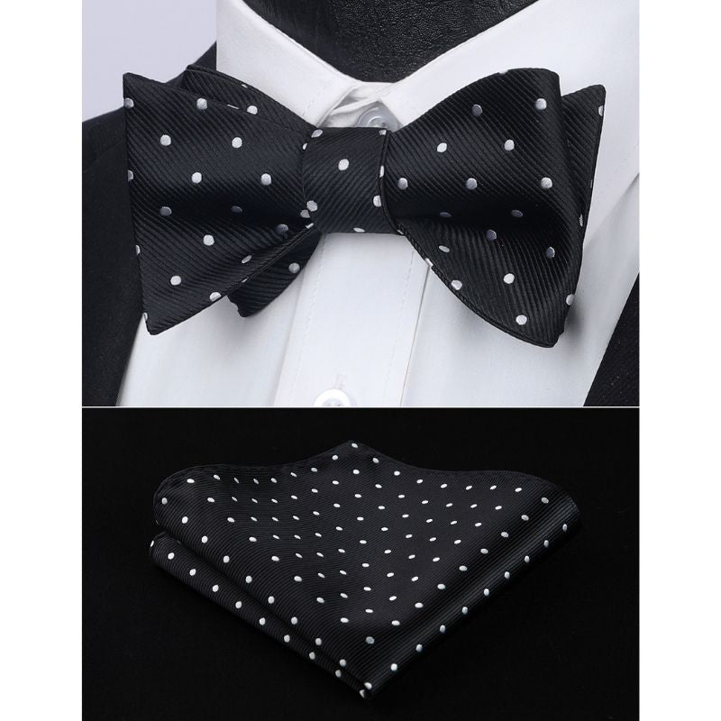 Polka Dots Bow Tie & Pocket Square - B-BLACK/SILVER