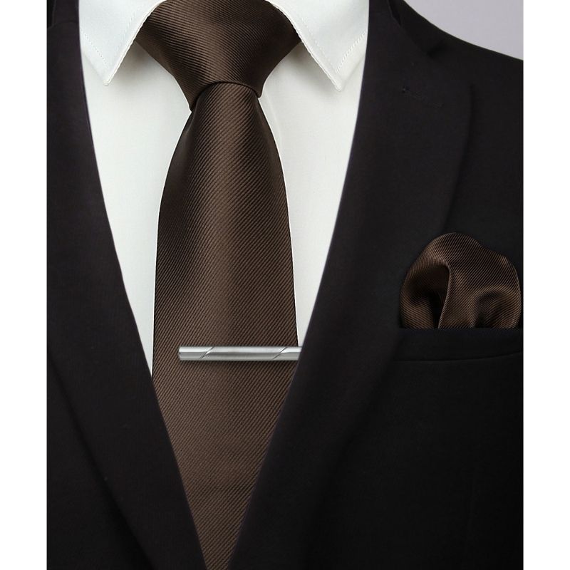 Solid Tie Handkerchief Set - BROWN