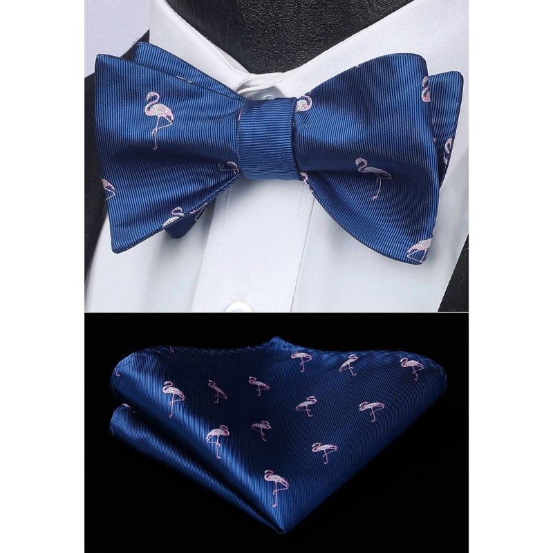 Fun Animal Bow Tie & Pocket Square - FLAMINGO & BLUE