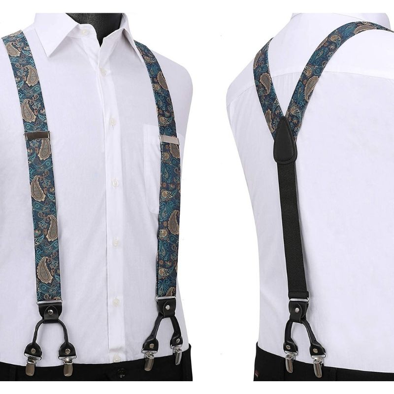 Floral Paisley Suspender Bow Tie Handkerchief 7 Green Aqua Brown