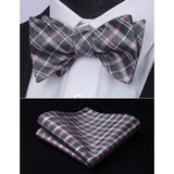 Plaid Bow Tie & Pocket Square Sets - D-PINK/GRAY