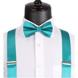 Solid Suspender Pre-Tied Bow Tie Handkerchief - A5-AQUA