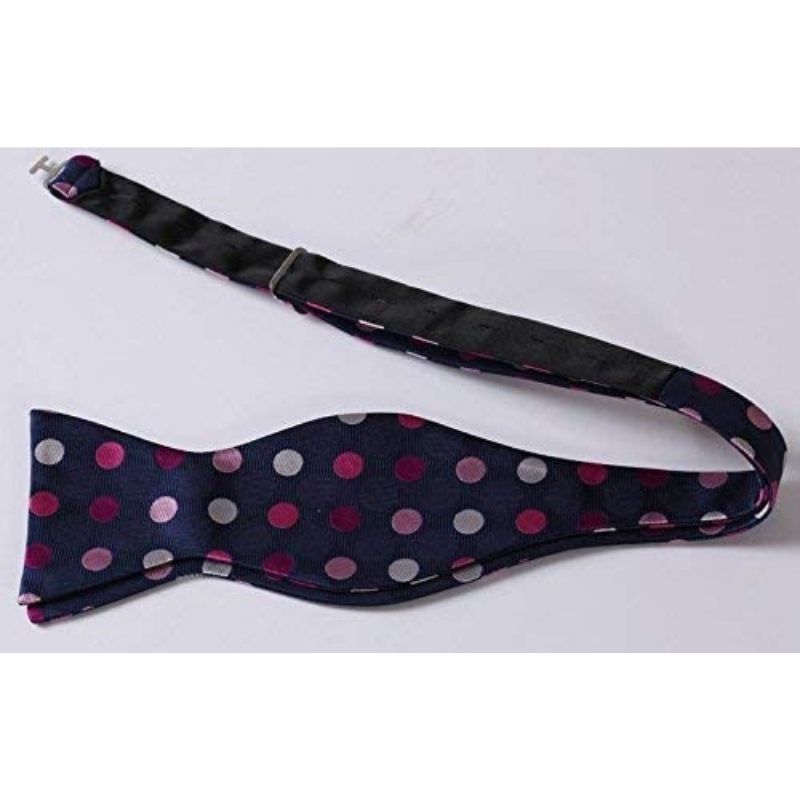 Polka Dots Bow Tie & Pocket Square - D-PINK/NAVY BLUE
