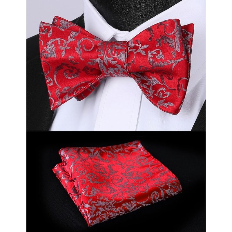 Floral Bow Tie & Pocket Square - A-RED PAISLEY