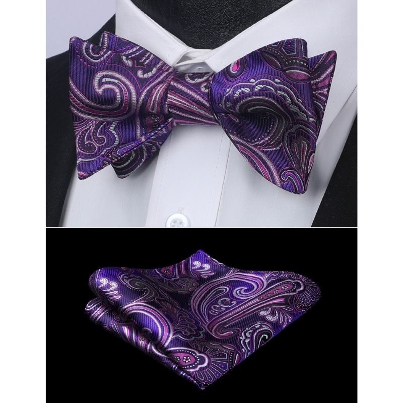Paisley Formal Bow Tie & Pocket Square - A-PURPLE / PINK